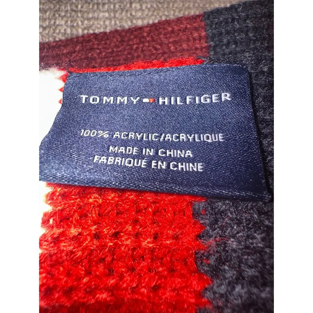 Tommy Hilfiger Men's One Size Maroon Cardigan-Knit Striped Marled Scarf NWT